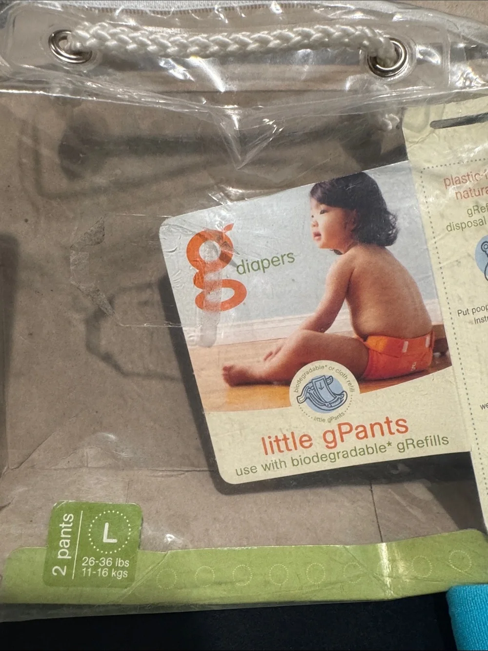 gDiapers Little gPants 2 pack size Large, blue and green. New in packaging